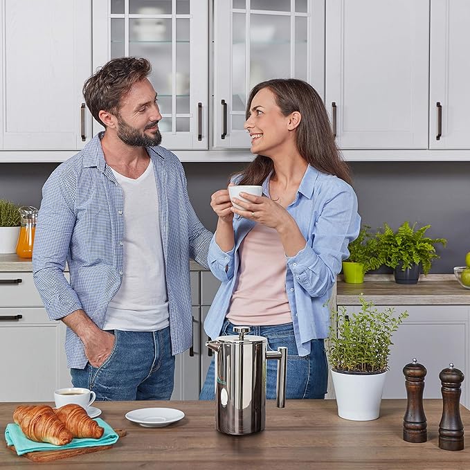 Mixpresso Stainless Steel French Press Coffee Maker 27 Oz 800 ml, Double Wall Insulated French Press Stainless Steel, Easy Clean Tea Brewer, Easy Press Durable Metal Coffee Press