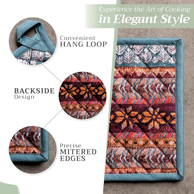 Maison d' Hermine Pot Holders 100% Cotton Heat Resistant Potholders 8" x 8" Hot Pads with Loop BBQ, Cooking, Baking, Grilling, Kitchen, Handling Hot Pans (Pack of 1, Fair Isle)