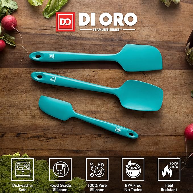 DI ORO Silicone Spatula Set - Rubber Kitchen Spatulas for Baking, Cooking, & Mixing - 600°F Heat-Resistant & BPA Free Silicone Scraper Spatulas for Nonstick Cookware - Dishwasher Safe (3pc, Teal)