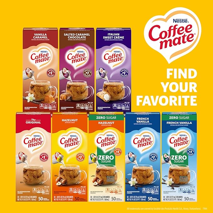 Nestle Coffee mate Coffee Creamer, Hazelnut, Liquid Creamer Singles, Non Dairy, No Refrigeration, 0.375 fl oz Tubs (Pack of 200)