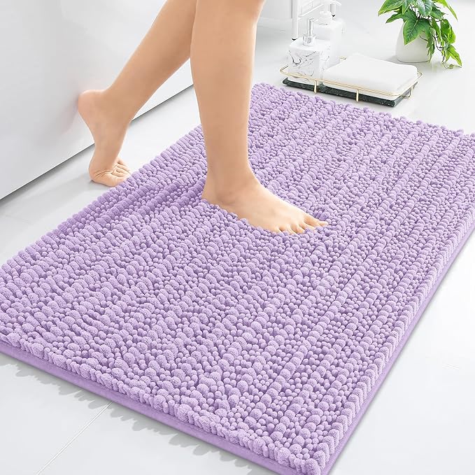 Arotive Luxury Chenille Bathroom Rug Mat, Extra Soft Thick Absorbent Shaggy Bath Rugs, Non-Slip Machine Wash Dry, Plush Bath Mats for Bathroom, Shower and Tub, 30x17, Light Purple