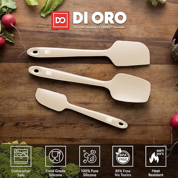DI ORO Silicone Spatula Set - Rubber Kitchen Spatulas for Baking, Cooking, & Mixing - 600°F Heat-Resistant & BPA Free Silicone Scraper Spatulas for Nonstick Cookware - Dishwasher Safe (3pc, Clay)
