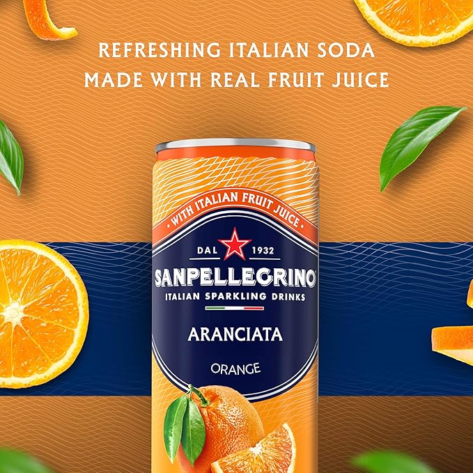 Sanpellegrino Italian Sparkling Drink Aranciata, Sparkling Orange Beverage, 24 Pack Of Cans