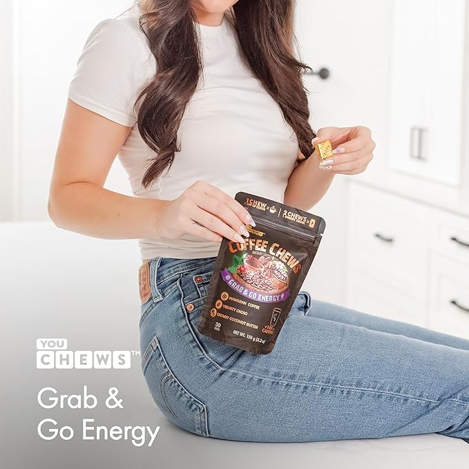 Coffee Chews - Grab & Go Energy with 100mg per Chew of Clean, Green Caffeine. with Real Organic Ingredients, Low Sugar, Great Bold Taste & Long Lasting Energy Boost (Pack of 2)