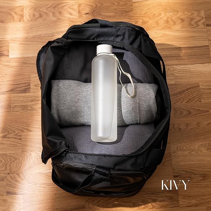 KIVY Slim Water Bottle 32oz [Lightweight & Shatterproof] Fits Cupholder & Backpack - Dishwasher safe water bottle no straw - Cute aesthetic water bottles screw top - Bpa free, Gold, White water bottle