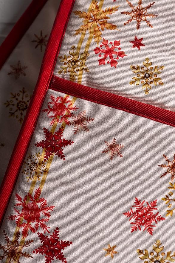Maison d' Hermine Double Oven Mitts 100% Cotton 7"x35" Double Oven Mitt Heat Resistant BBQ Cooking Gloves with Loop, Baking, Grilling, Home, Kitchen, Handling Hot Pans (Crystal Star)