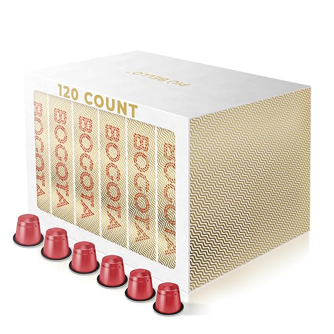Piu Bello Coffee Pods - Nespresso Machine (Original) Compatible Capsules Pack - Rich & Balanced Taste - Strong Italian Espresso Flavored - Kosher Certified (120 Count Single Flavor) (Bogota)