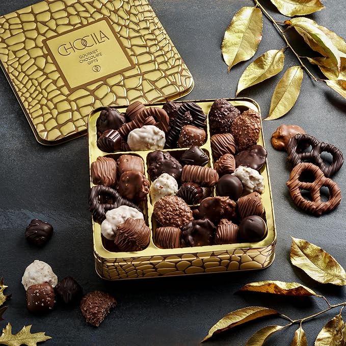 Chocolate Gift Basket, Gourmet Chocolates Variety Snack Box, Assorted Food Arrangement Platter, Birthday Present, Holiday, Corporate Parties, Sympathy, Candy Gifting Idea, Him, Her, Men, Women, Family (Gold Delight)