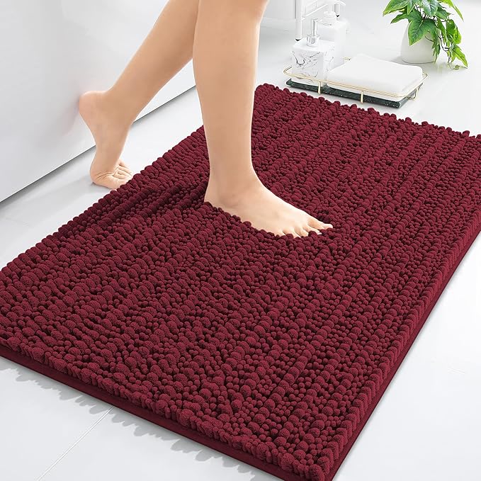 Arotive Luxury Chenille Bathroom Rug Mat, Extra Soft Thick Absorbent Shaggy Bath Rugs, Non-Slip Machine Wash Dry, Plush Bath Mats for Bathroom, Shower and Tub, 24x16, Burgundy