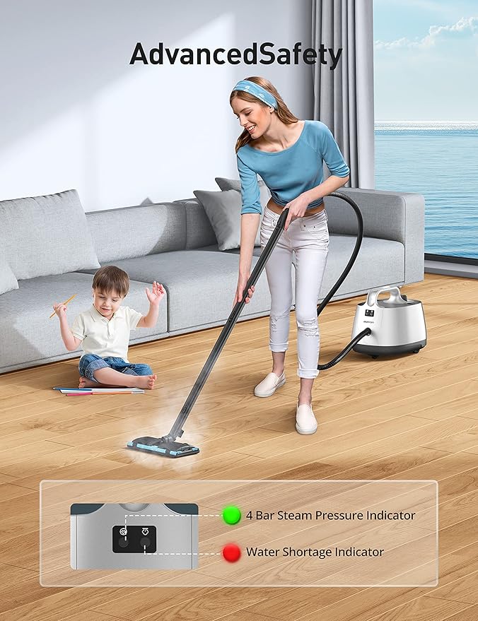 Steam Cleaner, 293°F 58 PSI Powerful Multipurpose Handheld Steam Mop for Home Use, 21 Attachments, 50Oz Capacity, Heavy Duty Steamer for Carpets, Floors, Cars, Tiles, Crack Cleaning, Grey