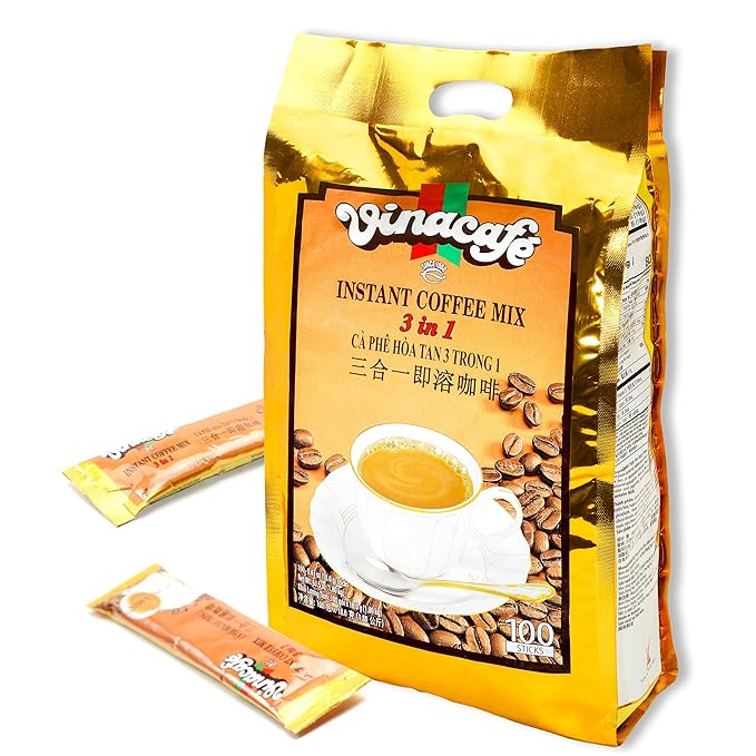 Vinacafe Premium 200 Sticks 3 in 1 Instant Coffee Mix, 100 Coffee Sticks Single Serves in 2 Packs