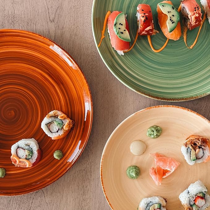 Mora Ceramic Helix Swirl Dinner Plates Set of 6, 10in Modern Spiral Porcelain Dish Dinnerware for Kitchen, Serving & Restaurants - Dishwasher, Microwave, Freezer, Oven Safe Dishware - Earth Colors
