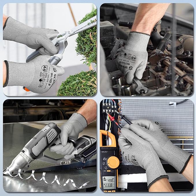 Schwer 180 Pairs ANSI A6 Cut Resistant Gloves CR7120 Cut Proof Work Gloves, Touchscreen, for Men and Women Used for Woodworking, Glass Cutting, Construction, Cargo Handling, Car Repair, L