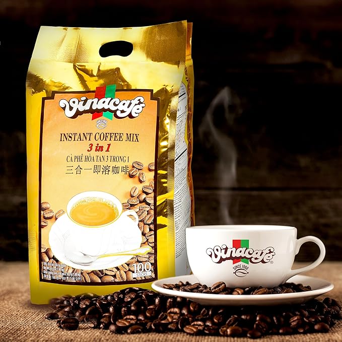 Vinacafe Premium 200 Sticks 3 in 1 Instant Coffee Mix, 100 Coffee Sticks Single Serves in 2 Packs