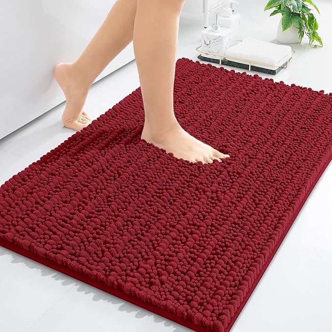 Arotive Luxury Chenille Bathroom Rug Mat, Extra Soft Thick Absorbent Shaggy Bath Rugs, Non-Slip Machine Wash Dry, Plush Bath Mats for Bathroom, Shower and Tub, 30x17, Red