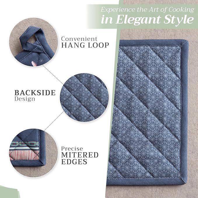 Maison d' Hermine Pot Holders Set 100% Cotton Heat Resistant Potholders 8" x 8" Hot Pads with Loop BBQ, Cooking, Baking, Grilling, Kitchen, Handling Hot Pans (Pack of 2, Christmas Joy)