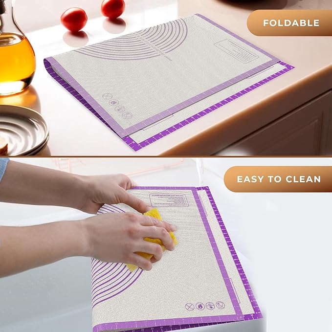 36 * 24 inches Purple, Non-Slip Silicone Baking Sheets - Baking Mat with 0.7mm Thickness - Non-Stick Pastry & Cookie Mat for Kitchen Counter for Rolling Out Dough with Measurements.