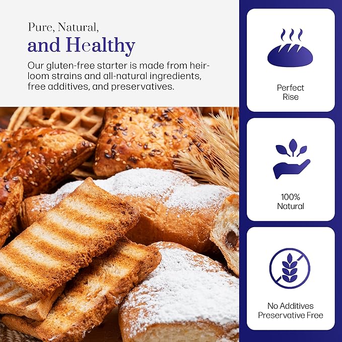 Gluten Free Sourdough Starter - 100+ Year Old Dehydrated Heirloom Style Sourdough Starter Kit for Sourdough Bread, Pizza, Buns, Pancakes, Muffins | Easy to Use | Beginner Friendly