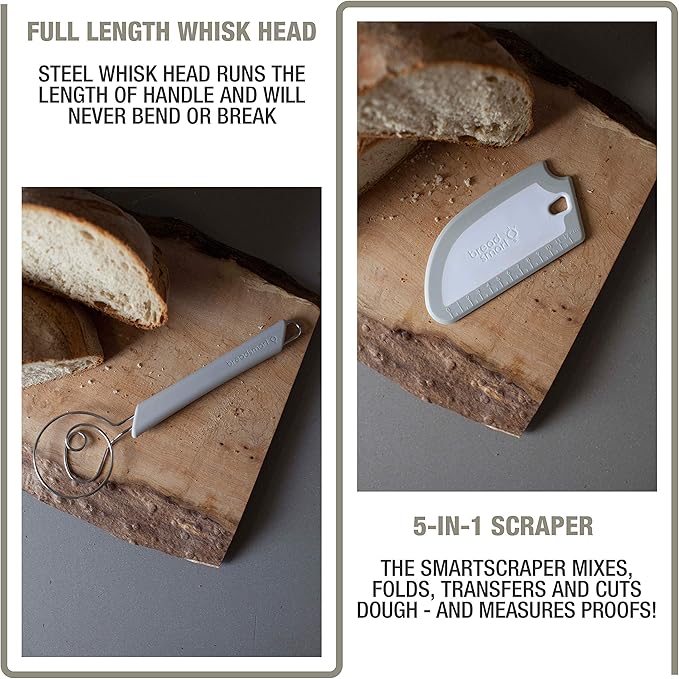 Artisan Bread Whisk and Bench Scraper Duo - Essential Dough Mixer Tools - Sourdough Bread Baking Supplies