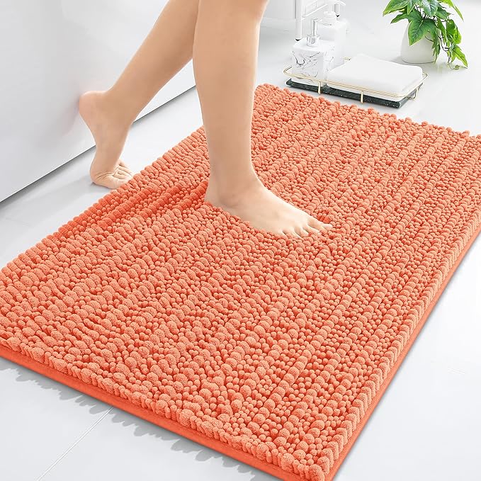 Arotive Luxury Chenille Bathroom Rug Mat, Extra Soft Thick Absorbent Shaggy Bath Rugs, Non-Slip Machine Wash Dry, Plush Bath Mats for Bathroom, Shower and Tub, 30x20, Coral