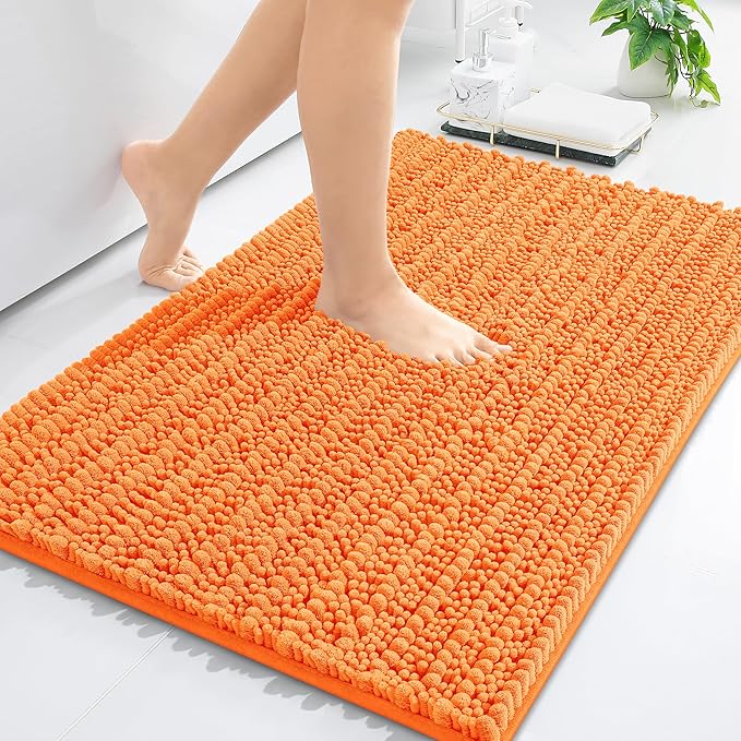 Arotive Luxury Chenille Bathroom Rug Mat, Extra Soft Thick Absorbent Shaggy Bath Rugs, Non-Slip Machine Wash Dry, Plush Bath Mats for Bathroom, Shower and Tub, 30x20, Orange