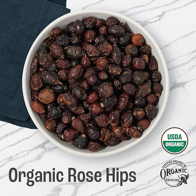 J MAC BOTANICALS Organic Rose Hips (1 Lb Bag) Whole, natural organic dried rose hips for herbal tea, rosehips dried organic, rosehip tea, packaged in the USA