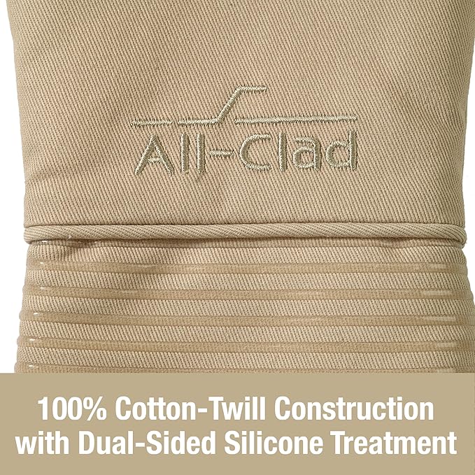 All-Clad Premium Silicone Oven Mitt: Heat Resistant to 500 Degrees - 100% Cotton & Silicone, 14"x7" Pot Holder for Kitchen and Barbeque, (1-Pack), Cappuccino