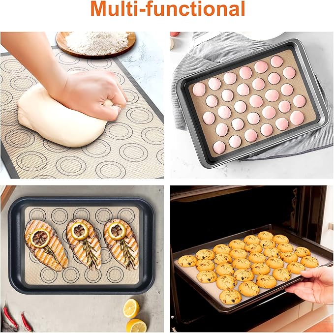 HOOMIL Macaron Silicone Baking Mats 2-Pack, 16.5" x 11.6" Half Sheet Size Macaron Silicone Mat, Non-Stick, Reusable, Food Safe Baking Mats - Brown+Gray