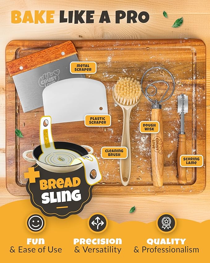 Dutch Oven Bread Baking - 5QT Enamel Bread-Oven - incl Sourdough Bread-Baking Suppliers like Dough Whisk Scoring Lame etc Bread-Dome Cast Iron Bread-Pan with Lid for Sour dough, Bread-making