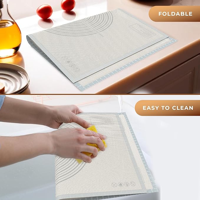 36 * 24 inches white grey, Non-Slip Silicone Baking Sheets - Baking Mat with 0.7mm Thickness - Non-Stick Pastry & Cookie Mat for Kitchen Counter for Rolling Out Dough with Measurements.