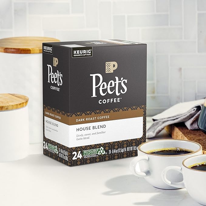 Peet's Coffee, Dark Roast K-Cup Pods for Keurig Brewers - House Blend 96 Count (4 Boxes of 24 K-Cup Pods)