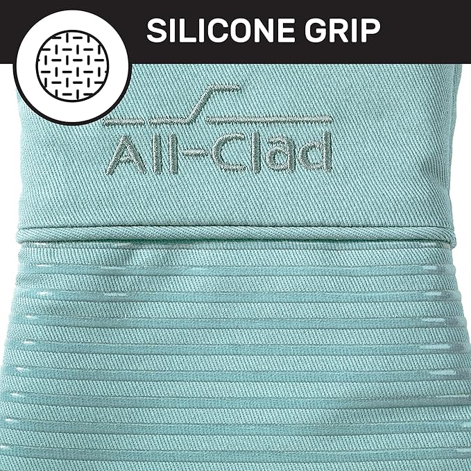 All-Clad Silicone Oven Mitts: Heat Resistant up to 500 Degrees - 100% Cotton & Silicone, 14"x7" Oven Mitt for Kitchen and Barbeque, 2-Pack, Rainfall