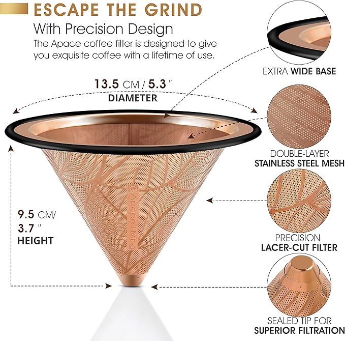 Compatible with Chemex, Hario V60 Pour Over Coffee Filter - Wide Metal Base Reusable Stainless Steel Coffee Dripper - Paperless Coffee Filter for Sustainable Brewing