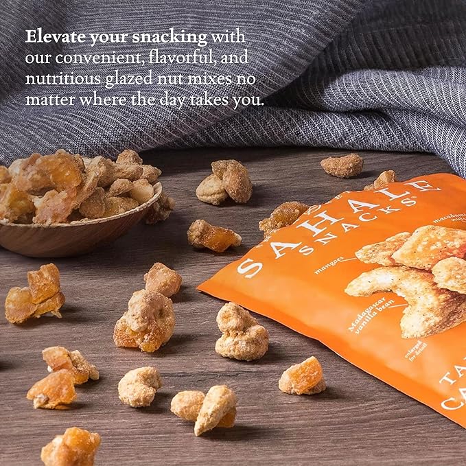 Sahale Snacks Tangerine Vanilla Cashew-Macadamia Glazed Mix, 4 oz Pouches (6 Packs) - Dry-Roasted Deluxe Mixed Nuts with Mangoes & Madagascar Vanilla - Non-GMO, Kosher, & Certified Gluten-Free Snacks