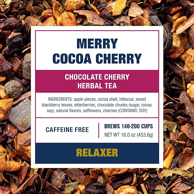 Tiesta Tea - Merry Cocoa Cherry Loose Leaf Tea, Chocolate Cherry Herbal Blend, Non-Caffeinated, Hot or Iced, Makes up to 200 Cups in Resealable Bulk Pouch, 16 Ounce