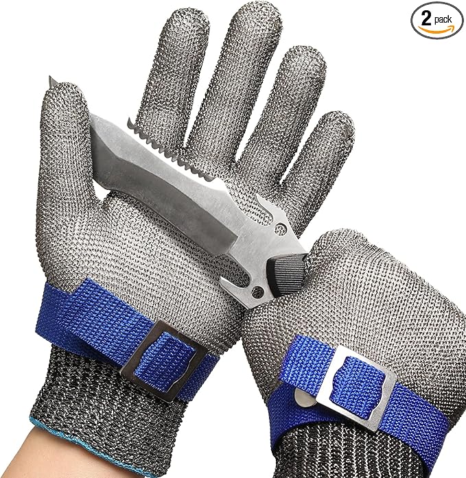 Schwer SlicePro ANSI A9 Cut Resistant Glove PR1706, Stainless Steel Mesh Metal Glove, Food Grade for Kitchen Cooking, Butcher Meat Cutting, Oyster Shucking, Mandoline, Fishing, Non-PFAS (S, 1 Pair)