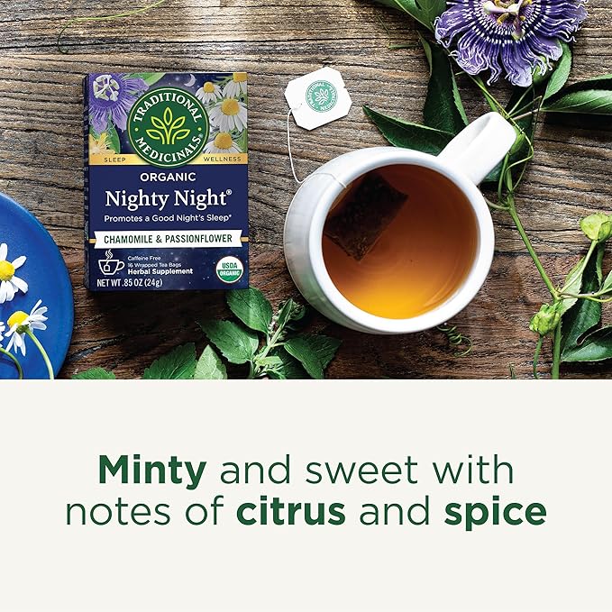 Traditional Medicinals Tea, Organic Nighty Night, Relax & Get a Good Night's Sleep, Includes Spearmint 96 Tea Bags (6 Pack)
