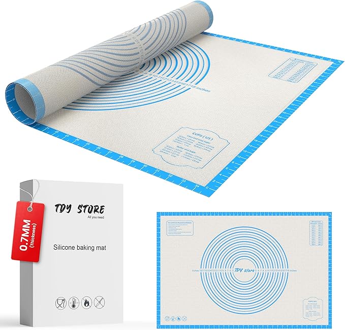 36 * 24 inches Blue, Non-Slip Silicone Baking Sheets - Baking Mat with 0.7mm Thickness - Non-Stick Pastry & Cookie Mat for Kitchen Counter for Rolling Out Dough with Measurements.