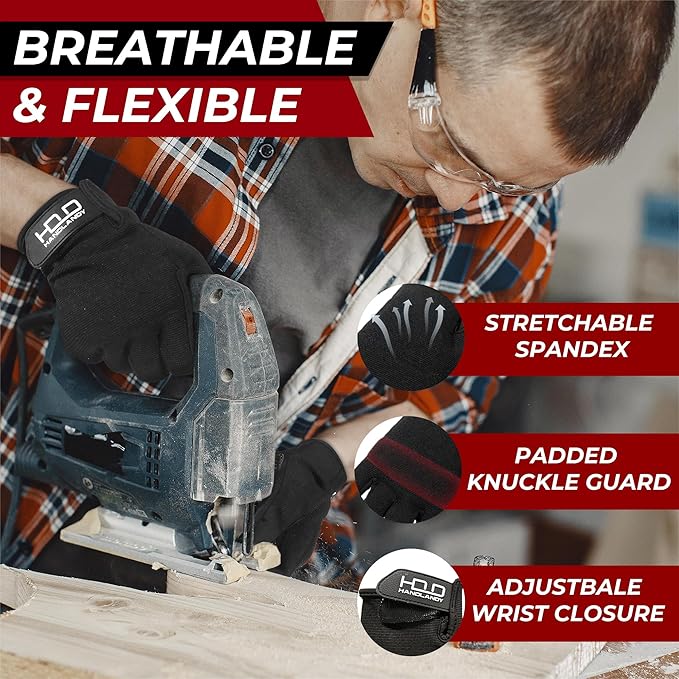 HANDLANDY Work Gloves for Men & Women, Utility Mechanic Working Gloves Touch Screen, Flexible Yard Work Gloves