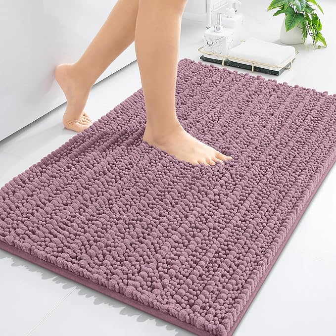 Arotive Luxury Chenille Bathroom Rug Mat, Extra Soft Thick Absorbent Shaggy Bath Rugs, Non-Slip Machine Wash Dry, Plush Bath Mats for Bathroom, Shower and Tub, 30x20, Deep Plum
