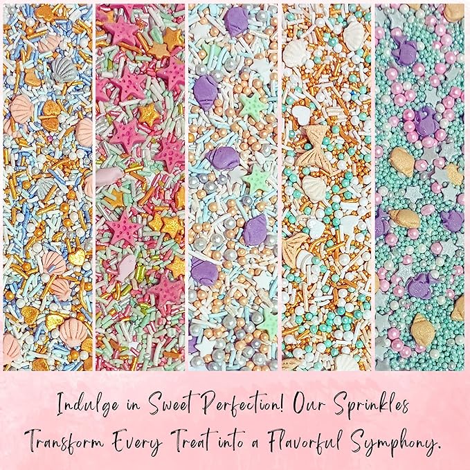 Confect Under the Sea Sprinkle Mix Set – Sea Shell, Star Fish, Mermaid & Sea fishes Edible Decorations in Ocean-Inspired Colors - 5 Assorted Pastel Sprinkle Blends for Cake, Cupcake & Cookie Decorating -Vegan, Gluten-Free, Nut-Free, Soy-Free, Dairy-Fre...