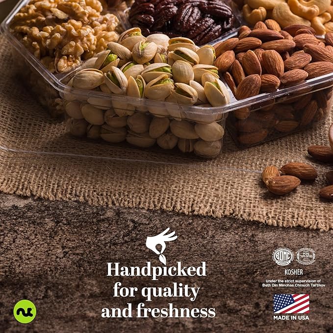 NUT CRAVINGS - Thanksgiving Mixed Nuts Gift Basket in Green Gold Box (7 Assortments, 2 LB) Holiday Xmas Christmas Food Arrangement, Healthy Snack Care Package, Food Assortments
