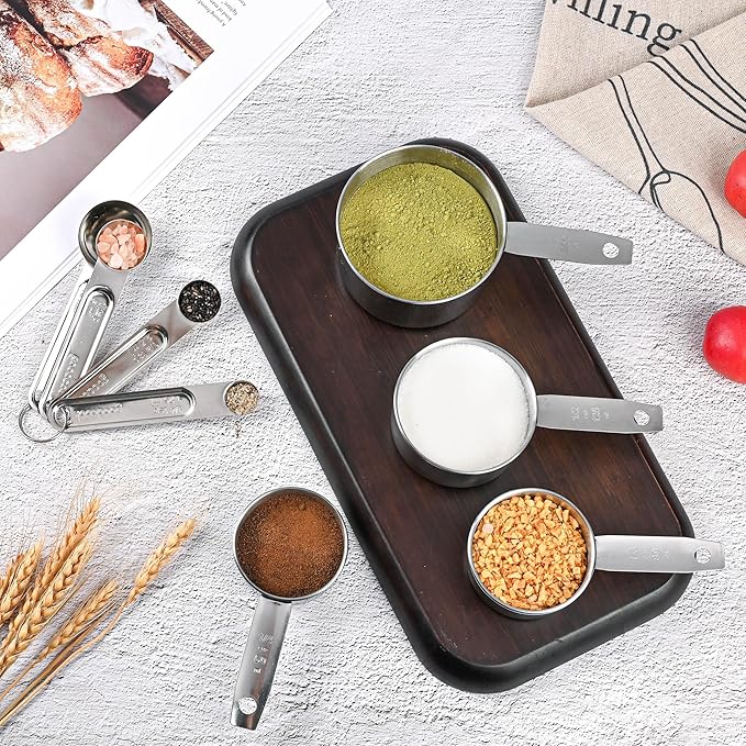 Measuring Cups and Spoons Set,Stainless Steel 8 Piece Nesting Measuring Tools for Dry & Liquid Ingredients, Kitchen Gadgets for Cooking and Baking, Includes 4 Cups and 4 Spoons