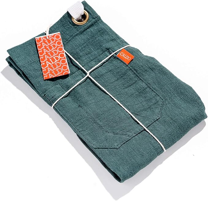 Caldo Linen Kitchen Apron - Mens and Womens Linen Bib Apron - Adjustable with Pockets (Spruce)