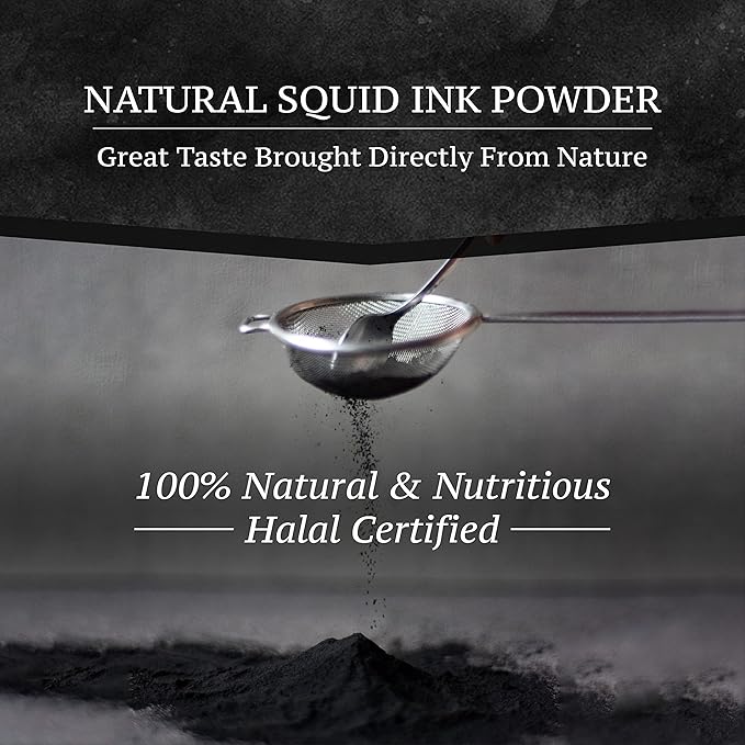 Black Hut Cuttlefish Squid Ink Powder, Perfect for Festive Baking & Cooking, Ideal for Rice, Noodles, Pasta, Spaghetti, Risotto, Tinta de Sepia, Halal Certified, Contains Molluscs, 1.76oz / 50g