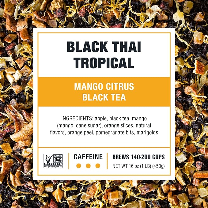 Tiesta Tea - Black Thai Tropical, Loose Leaf, Mango Citrus Black Tea, Premium Blend, Caffeinated, Make Hot or Iced Brews Up to 200 Cups, 16 Ounce Resealable Bulk Pouch