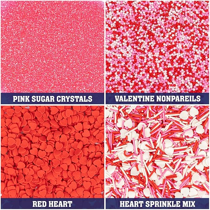 Twisweet Heart Sprinkles for Cake Decorating 12oz, Edible Red Pink and White Nonpareils Sprinkles Mix, Assorted Styles Heart Sprinkles Candy, Cupcake Topper Cookie Ice Cream Cake Decorations, Valentine Mother's Day Birthday Wedding Party Supplies