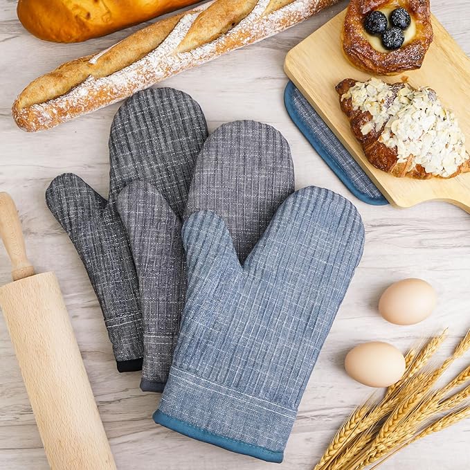 Oven Mitts and Pot Holders, Silicone Oven Gloves, 500 F Heat Resistant Oven Mitts Sets, Non-Slip Silicone Textured Grip, Darkgray