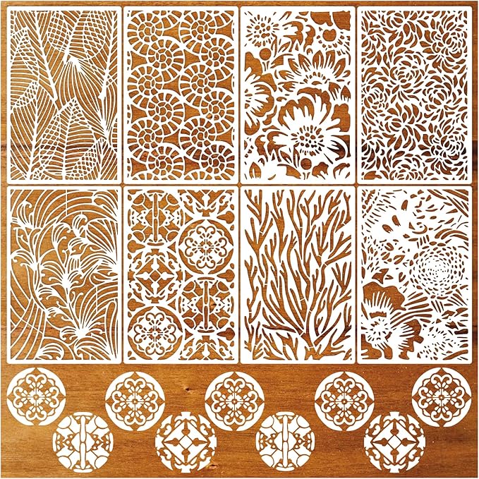 8 Pieces Stencils for Painting Reusable Corals Flowers Leaves Stencils Template Spray Paint Crafts Stencil for DIY Wood Wall Canvas Floor Furniture Crafts