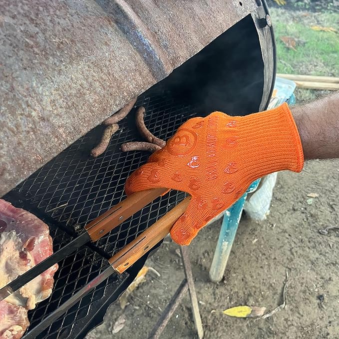 Oven Gloves 932°F Extreme Heat & Cut Resistant Oven Mitts with Fingers for BBQ, Cooking, Grilling, Baking – Accessory for Fire Pit, Camping, Fireplace & More - Orange Bitcoin Gift